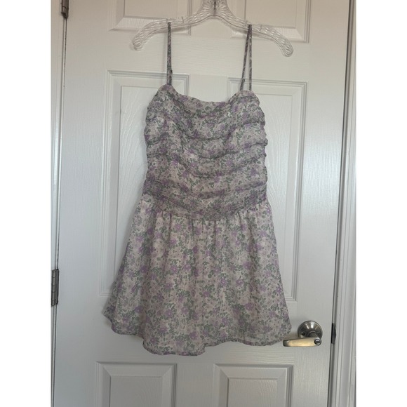 Hollister Floral Chilfon Skort Mini Dress Spaghetti Straps Lavender Green SZ M - Picture 4 of 14